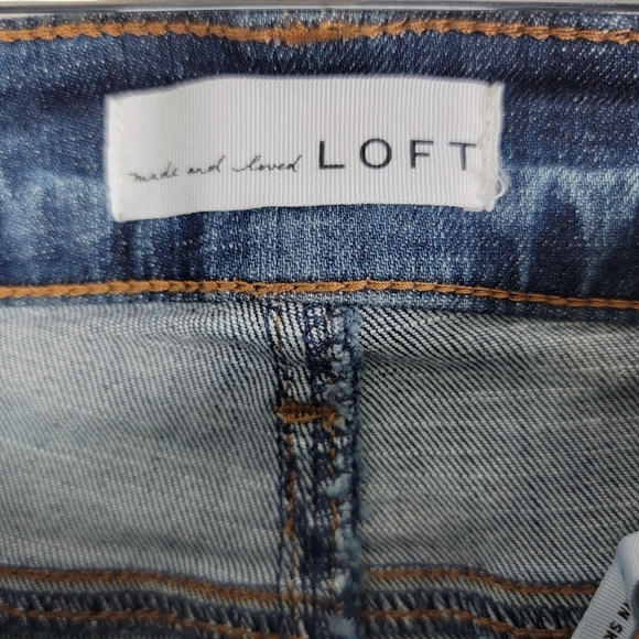 LOFT High Rise Modern Skinny Raw Hem Slit Dark Wash Denim Jeans Sz 12/31 NEW - Picture 10 of 16